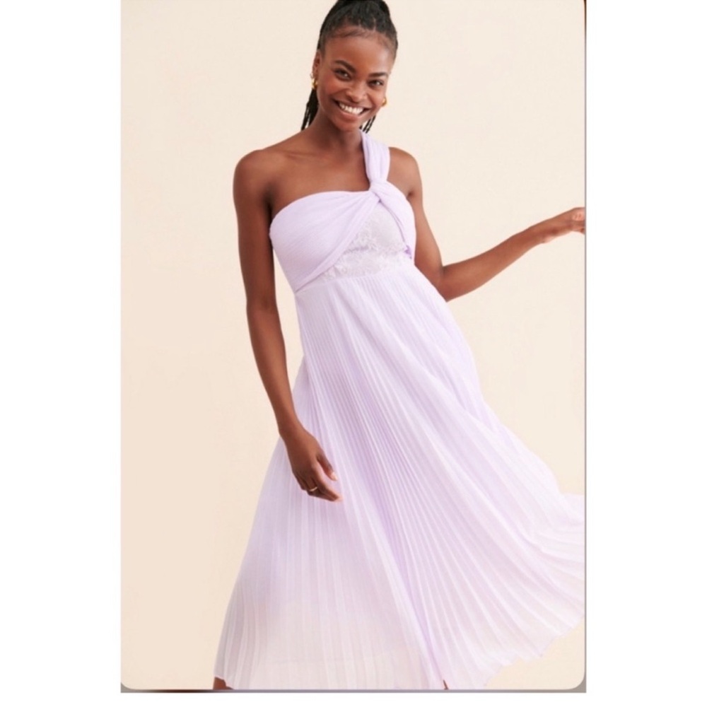 Anthropologie Vineet Bahl's Pleated Lace
Midi Dress OneShoulder Pleated Lavender